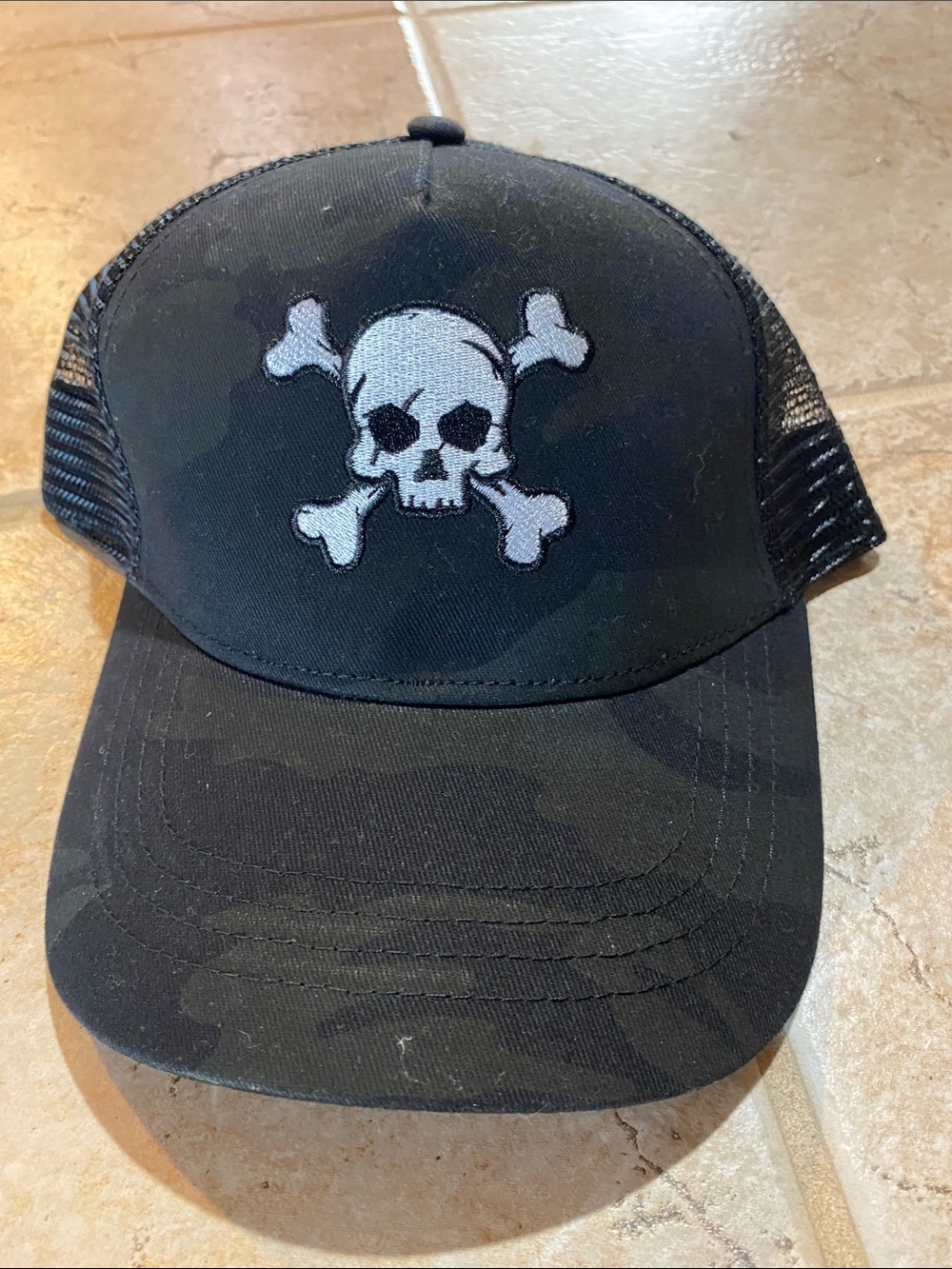 Black Men’s  Hat with White Skull Patch